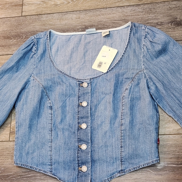 Levi's Light Blue Denim Daryn Corset Long Sleeve Button-Down Shirt Size Large - Picture 2 of 7